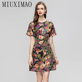 MIUXIMAO 2023 Sieviete, Apģērbs bez Piedurknēm Rose Puķu Sequined Virs Ceļgala Retro Viens Gabals Kleita sieviešu Luksusa Puse Kleita