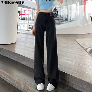 Jaunas Vasaras Y2k Bikses Streetwear Zaudēt Gadījuma Sieviešu Apģērbi Sieviešu Džinsi ar Augstu Taisnām starām. Platu Kāju Džinsa Braukā stils