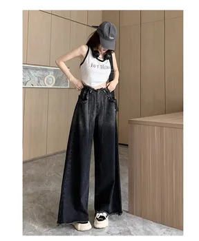 Džinsi Sieviete Augstas Starām. Džinsi Slīpuma Pogas Džinsa Bikses Dizainers BF Stila 2023 Modes Taisni Y2K Bikses