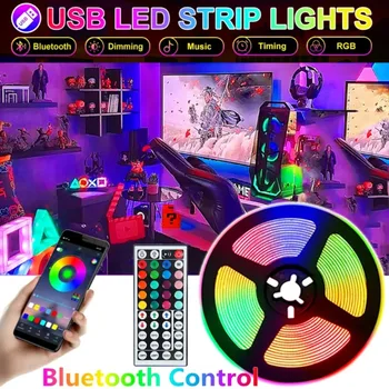 RGB Led Sloksnes Gaismas 5V USB Led 5050 Elastīgu Lenti, Diožu Lentas, kas paredzētas Telpas Luces Led Bluetooth Kontroles Spēļu Telpu Dekorēšana 5M