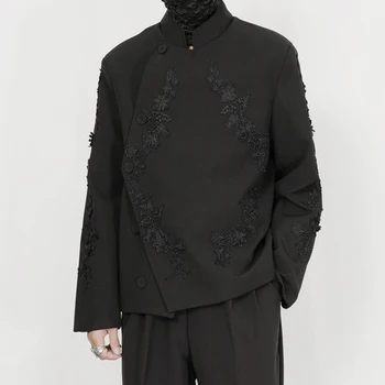 Līdz 2023. gada Rudenī Jaunu Gadījuma žakete Vīriešu Vintage Jaunais Ķīnas Pastāvīgā Kakla Slīpi Priekšā Brīvs Īss Tērps