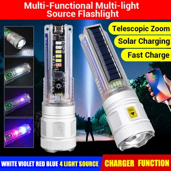 Spēcīgs Baltu Lāzera Saules Gaismiņa Tipa C Uzlādes Tālummaiņa, LED Lukturītis Āra Daudzfunkcionāls Ūdensizturīgs Kempings Avārijas Lukturi