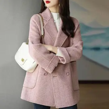 Uzrakt Mētelis Sievietēm korejas Modes Dubultā Krūtīm, Siltas Segas Zaudēt Elegants Vintage Gadījuma Zaudēt Garas Piedurknes Atloks Virsdrēbes