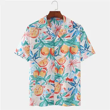 2023 Vasaras apelsīnu ziedu krekls uzdrukāts beach jaciņa ar īsām piedurknēm vīriešu un sieviešu iela atloks T-krekls