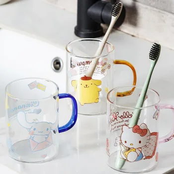 Hellokitty Sanrio Stikla Mutes Skalošanas Līdzeklis Kausa Cinnamoroll Pom Pom Purīn Anime Modelis Vannas Istaba Veļas Mazgāšanas Suka Pārredzamu Kausa Pāris