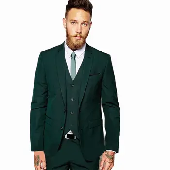 2023 Pielāgotu Vīriešu Uzvalki, Slim Fit Armijas Zaļā Groomsmen Smokings 3 Gabali Kāzu Tērps Vīriešiem (Žakete + Veste + Bikses)