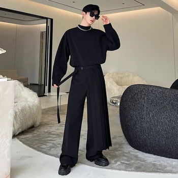 SYUHGFA līdz 2023. gada Rudenī Jaunu Menwear Modes Trīs Piecee korejiešu Stilā, Apaļu Kakla Bleizeri Jaka Uzvalks Bikses Zirgu Sejas Svārki Komplekts