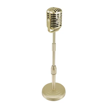 Vintage Darbvirsmas Mikrofons Prop Modelis ar Regulējamu Augstumu, Classic Retro Stila Mikrofons Mic Stand Prop,Zelta