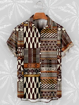 vintage Vasaras Krekls ar Īsām Piedurknēm Bohēmijas Āfrikas Cilts 3DPrint Krekli Vīriešiem 2023 Gadījuma Havaju salu Pludmales Sociālo Lielgabarīta Topi