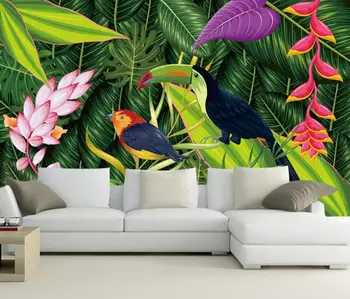 Pasūtījuma Ziemeļvalstu ziedi putnu zaļie augi Sienas Tapetes Ainavu Foto Tapetes Dzīvojamā Istabā 3D wall papers mājas dekoru