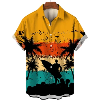 2023 Jaunu Vīriešu Īsām Piedurknēm Krekli Havajiešu Sērfošanas Krekls Vīriešu Modes Beach Brīvdienu Vīriešu Pogas Blūze Apģērbi
