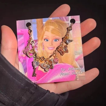 Barbie Fantāziju Dienasgrāmata Aproce Modes Sieviešu Rotaslietas Tauriņš Sirds Rozā Jauki Girly Sirds Aproce Ķēdē Ierīču Dekoru, Dāvanu