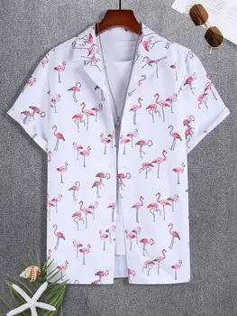 Vīrieši Flamingo & Tropu Drukāt Krekls S-5XL