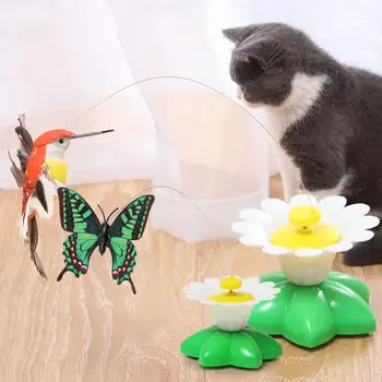 360 grādu Rotējoša Interaktīvais Kaķis Rotaļlietas ar Lidojošo Putnu, Bišu Butterfly Ziedu Bāze, Pet Piegādēm, Kaķi, Kaķēni