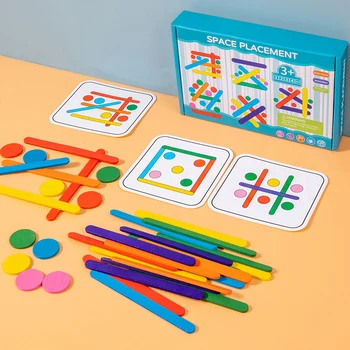 Bērnu Varavīksnes Stick Domāšanu Puzzle Koka DIY saldējums Stick Puzzle Challenge Galda Spēles Montessori Izglītības Rotaļlietas