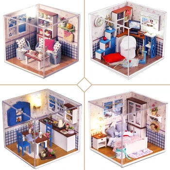 Leļļu Mājas mēbeles, Mēbeles DIY Miniatūras 3D Modeli, Leļļu Mājas, Koka Miniaturas Boneca Casa Namiņš Rotaļlietas Bērniem Dzimšanas dienas Dāvanas