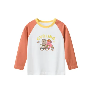Zīmols Bērnu apģērbi 2023 Rudens Meiteņu garām Piedurknēm T-krekls Karikatūra Lācis Apakšā Krekls Meitene Kokvilnas Drēbes Bērniem