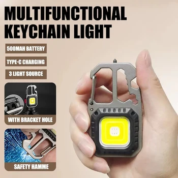 Mini Portatīvo LED Keychain Lukturītis Iebūvēts 500mAh Baterijas Tips-C Uzlādes Āra Kempings Ārkārtas Drošības Āmuru Darba Lukturi