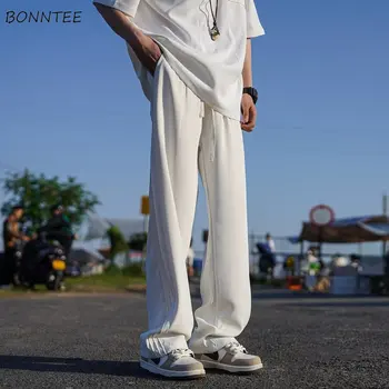 Gadījuma Bikses Vīriešu Minimālisma Tīru Krāsu Vasaras Plānas, Platas Kājas Bikšu Amerikāņu Retro Tīņi Hip Hop Visu maču Jogger Pantalones Ins