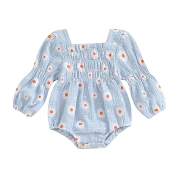Jaundzimušais Meiteņu Krekls Romper Ruched Daisy Ar Garām Piedurknēm Jumpsuits Zīdaiņu Toddler Cute Drēbes 0-24 Mēneši