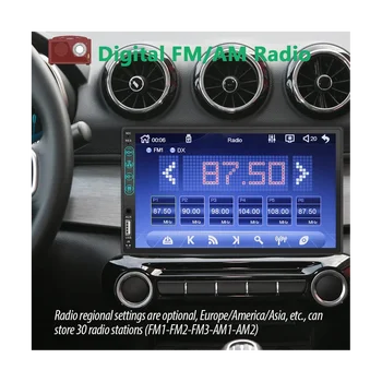 7 Collu Double Din Auto Stereo HD Touchscreen,Carplay Android Auto,12LED Rezerves Kameru,Spogulis Saites,USB/AUX,FM Auto Radiostacija