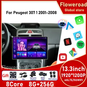 Android Auto Par Peugeot 307 1 2001 - 2008 Automašīnas Radio, GPS Navigācija, Multimediju Atskaņotājs, 2DIN BT Carplay Ekrāna Autoradio Kamera