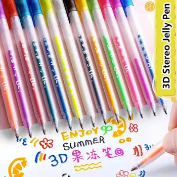 6PCS 3D-Trīsdimensiju Želejas Pildspalvas Krāsu Gēla Pildspalva Studentu Gudrs Pildspalvu DIY Multi-krāsu Glezniecību Pildspalvu Grafiti Keramikas Stikla Nagu, Pildspalvu