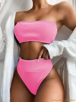 Tīrtoņa Krāsu Sadalīt Sexy Peldkostīms Bikini Komplekts Lielgabarīta Pludmales Augstas Starām. Peldkostīmu Vasarā Sieviešu Jaunu Stilu