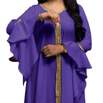 Tuvo Austrumu Sievietēm, Abaya Plus Lieluma Lotus Leaf Piedurknes Izšūts Zelta Mežģīņu Kleita Musulmaņu Tērpu Etnisko Apģērbu Jalabiya