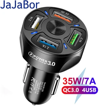 JaJaBor USB Automašīnas Lādētājs 4 Porti QC3.0 7.A USB Ātrās Uzlādes Tālruņa Lādētāju Strāvas Adapteris 36W iPhone Xiaomi Mobilais Tālrunis