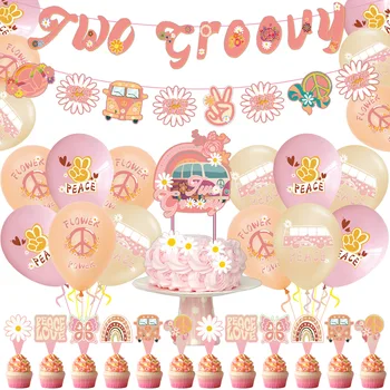 1set Boho Daisy Dzimšanas dienas Balonus Divi Superīgi Papīra Banner Kūka Toppers par Bohēmijas Bērnu Dušas, Dzimšanas dienas Partijas Apdare