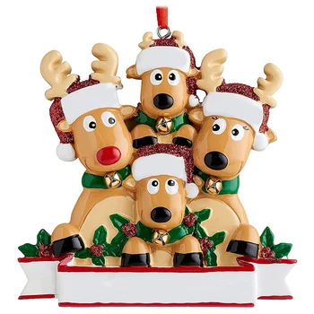 Personalizētu Briežu Ģimene no 4 Ziemassvētku Eglītes Rotājumu - Cute Santa Briežu Ziemas Dāvanu (Briežu dzimtas 4)