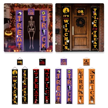 3pcs Triks vai Ārstēšanai Halloween Banner Āra Halloween Hanging signāls Mājas Birojs Verandas Durvīm Halloween Dekoru M76D