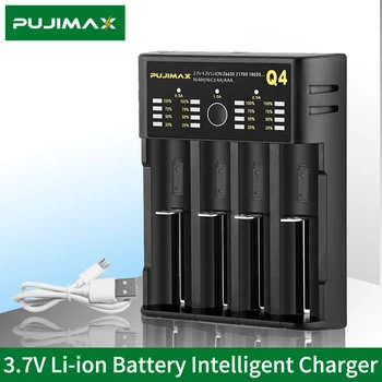 PUJIMAX 4 Slots Saprātīga Li-ion Akumulators, Lādētājs, USB Input LED Parādītu Pašreizējo Jaudu, Savietojama ar Ni-MH/Ni-Cd Akumulators