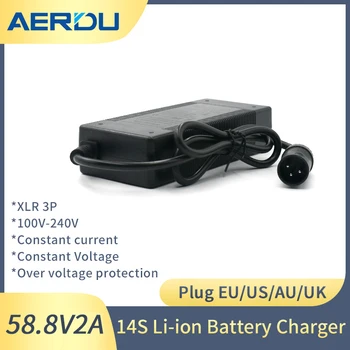 AERDU 58.8 V 2A elektrisko velosipēdu Lādētāju XLR mikrofona 3P Par 14.S 52V litija Akumulators e-velosipēds, Lādētāju Augstas kvalitātes Spēcīgs ar dzesēšanas ventilators