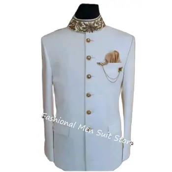 Baltā Zelta Izšuvumi Vīriešu Uzvalki Stand Apkakli Kāzu Uzvalku Vīriešu Formālu Izpildi Bleizeri Vīriešiem 2 Gab. Komplekts Jaka Elsas
