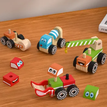 [Smieklīgi] DIY montāža Koka projektēšana auto bērniem ceļa veltnis celtņa cementa maisītājs ekskavatoru automašīnas, rotaļlietas, bērnu dzimšanas dienas dāvana