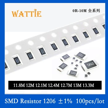 SMD Rezistors 1206 1% 11.8 M 12M 12.1 M 12.4 12.7 M M 13M 13.3 M 100GAB/daudz chip rezistori 1/4W 3.2 mm*1.6 mm Augstu megohm