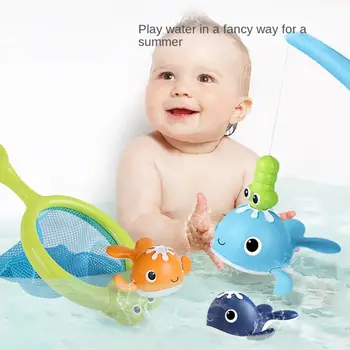 3pcs Magnētisko Vannas Zvejas Spēles, Smieklīgi Vēja-up peldvietu Ūdens Kubls Rotaļlieta ar makšķeri Vaļi Toddler Vannas Rotaļlietas Bērnu