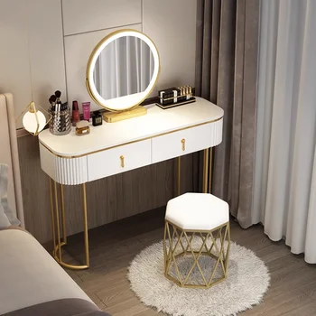 Koka Grims Mūsdienu tualetes galdiņš, Spogulis Krēslu Uzglabāšanas LED tualetes galdiņš Guļamistabas Kumodes Coiffeuse De Chambre Luksus Mēbeles